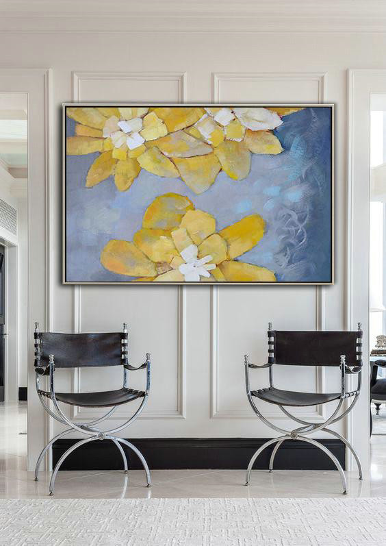 Original Extra Large Wall Art,Oversized Horizontal Abstract Art,Large Paintings For Living Room,Yellow,Purple Grey,White.etc